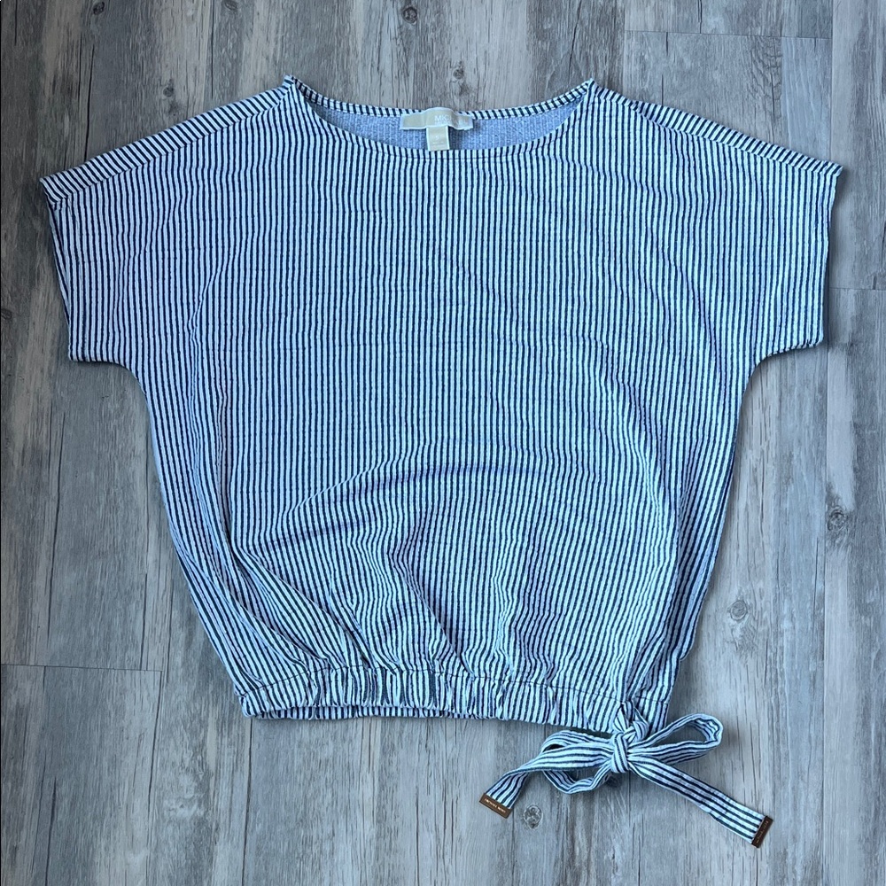 Michael Kors Blue Seersucker Striped Blouse